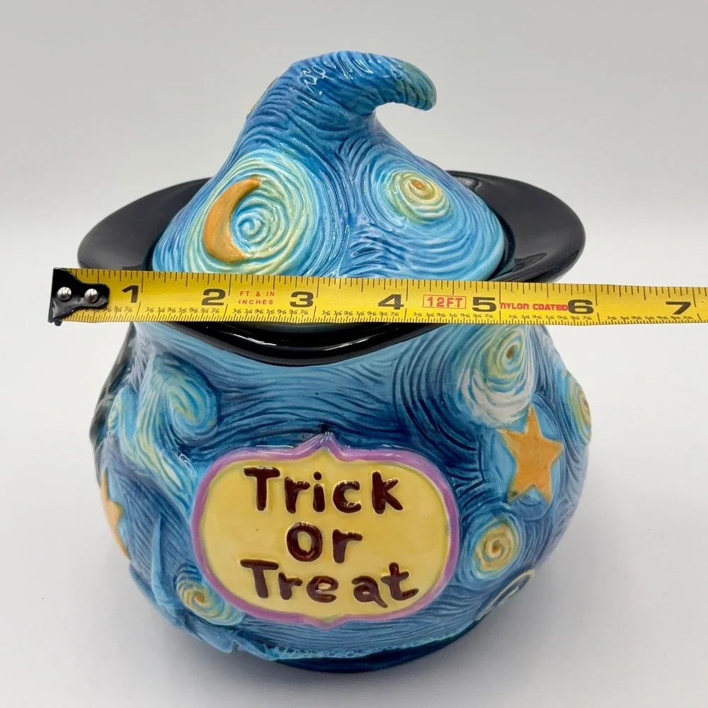 Van Gogh Starry Night Halloween Cauldron Ceramic Cookie Jar Trick or Treat Hat